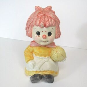 Vintage RAGGEDY ANN doll  Piggy coin Bank 6.5" Red made in Taiwan (No Stopper)